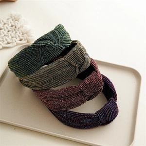 Knot headband set with metallic glitter fabric in teal champagne and burgundy colors