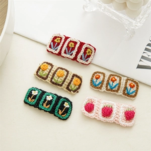 5Pcs set of handmade crochet flower hair clips with cute strawberry knit patterns