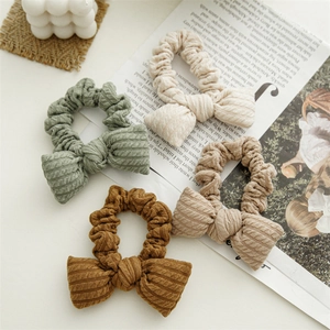 Knitted Ribbed Bow Scrunchie For Women PP Cotton Filled Large Elastic Hair Tie Vintage Autumn Winter Hair Accessories