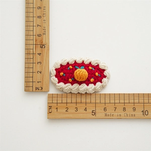 Barrette à cheveux au crochet faite main, motif kaki rouge et jaune, avec règle