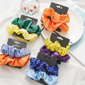 Retro Chic Polka Dot And Solid Color Fabric Scrunchies Large Ruffled Elastic Hair Ties For Women Girls Hair Accessories