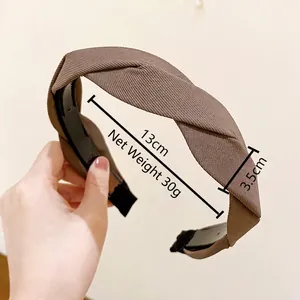 Elegant coffee braided wide headband for women with non-slip design and 30g lightweight