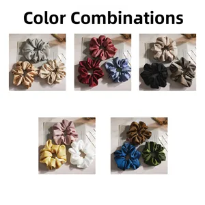 Detail view of various elegant satin scrunchie sets in vintage french style morandi colors
