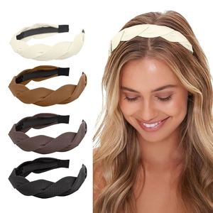 Elegant Twisted Braided Headband Fabric Wide High Top Padded Hairband Solid Color Retro Women Hair Accessories