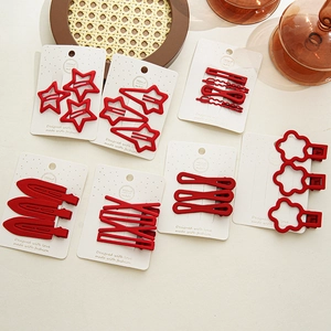 Pinces à Cheveux Rouges du Nouvel An pour Femmes Filles Mat Fer Floral Étoile Bec de Canard Fait à la Main Accessoires