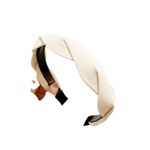 Elegant beige twisted fabric headband with vintage high top design for women's daily styling