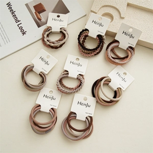 Minimalist Earth Tone Nylon Hair Ties Collection High Elasticity Seamless Ponytail Holders Wavy Ribbed Spiral Hair Bands Women Daily Styling Decorative Accessories