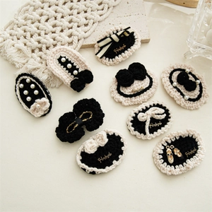 Handmade Crochet Knitting Bow Hair Clip With Faux Artificial Pearl Vintage Style Hair Accessories For Women Black Beige Hairpin