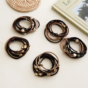 Minimalist High Elasticity Hair Ropes Geometric Matte Gold Star Square Charms Hair Accessories For Women Milk Coffee Tones