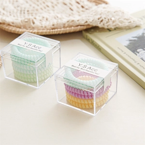 6er-Pack Spirale Haargummis in Macaron-Farben in einer klaren Box, minimalistischer Stil