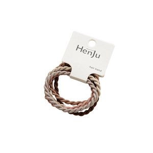 Set of 3 braided spiral elastic hair ties in beige pink and brown with card