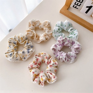 Femme Doux Floral Bordure en Dentelle Tissu Chouchou Élastique Corde à Cheveux Gros Intestin Anneau de Cheveux Style Frais Filles Accessoire de Coiffure