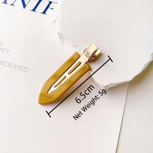 Barrette à cheveux minimaliste en acétate jaune moutarde avec pince dorée de 6,5 cm