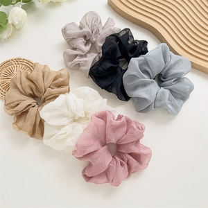 Lot de 6 chouchous larges en organza transparent aux couleurs pastel et neutres pour cheveux