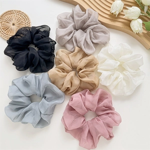 Grands Chouchous en Maille Élégants Chouchous en Organza Élastiques à Cheveux Couleur Unie Accessoire de Coiffure pour Femmes