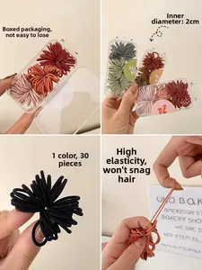 Detail view of 2cm seamless hair ties with high elasticity in assorted Morandi colors