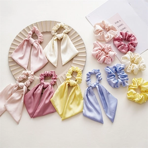 Elegant Satin Hair Scrunchies With Bow Knot Solid Color Fabric Elastic Hair Ties Fashion Ponytail Holder For Women Girls