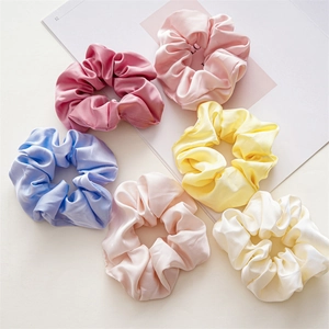 Elegant 6-piece satin scrunchies set in assorted macaron colors for women's hair styling