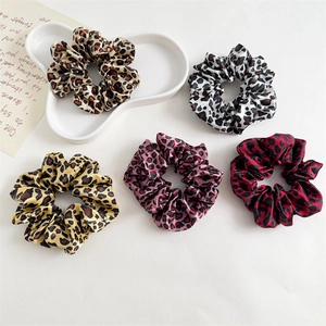 Leopard Print Satin Scrunchies High Elastic Fabric Hair Ties Fashion Women Hair Accessories Soft Satin Handmade Headband