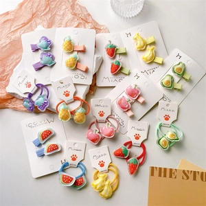 Handmade Fabric Fruit Hair Clips And Hair Ties For Kids Girls Cartoon Strawberry Pineapple Watermelon Hair Accessories