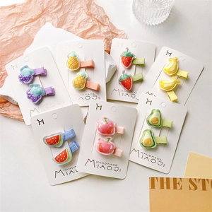 Handmade fruit hair clips set featuring cute grape, strawberry, and avocado patterns