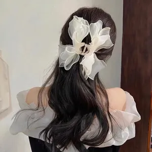 Pince à cheveux élégante avec grand nœud en organza blanc pour femme raffinée