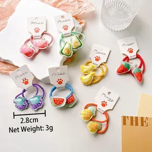 Cute fruit-shaped cartoon hair ties set for toddler girls with strawberry and apple embroidery