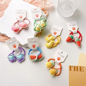 Cute cartoon fruit embroidered elastic hair ties for toddlers featuring multiple designs