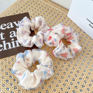 Set di 3 elastici per capelli in organza con pois e cuori viola e rossi