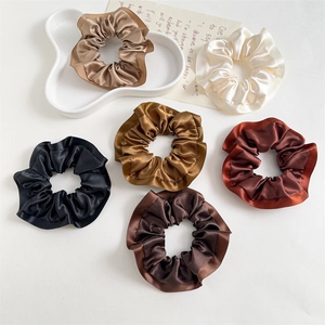 Elegant Satin Ruffle Scrunchie For Women Wood Ear Edge High Elasticity Solid Color Hair Tie Fashion Hair Accessories