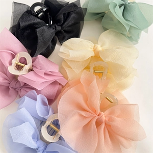 Set di grandi fermagli per capelli con fiocchi in chiffon in sei delicati colori caramella