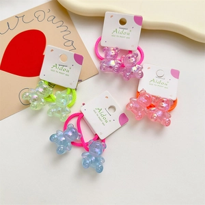Kids Cute Acrylic Iridescent Bear Hair Tie Elastic Rubber Band Sweet Candy Color Ponytail Holder Hair Accessories Girls