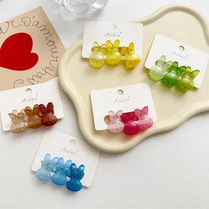 Enfants Mignon Lapin Transparent Mini Pinces À Cheveux Ensemble Filles Plastique Résine Lapin Fixation Épingles À Cheveux