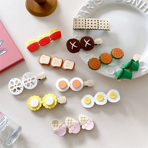 Cute Cartoon Food Shape Hair Clips Fun Snack Duckbill Clip Felt Handmade Hair Accessories For Kids Girls Women