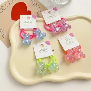 Cute acrylic jelly bear hair ties in iridescent blue pink purple and green colors