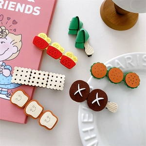 Cute food-shaped hair clips set including fries, burger, and toast for girls