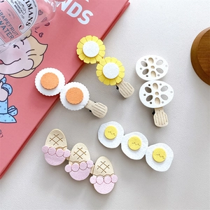 Cute felt snack hair clips set featuring egg, lotus root, and ice cream for girls