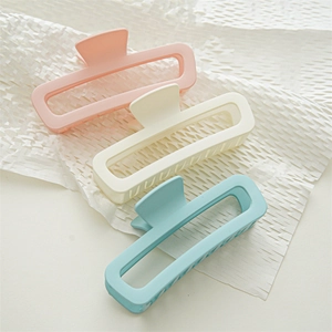 Matte Cream Color Hair Claw Clip For Women Large Rectangular Hollow Shark Clip Sweet Hair Accessories For Thick Hair