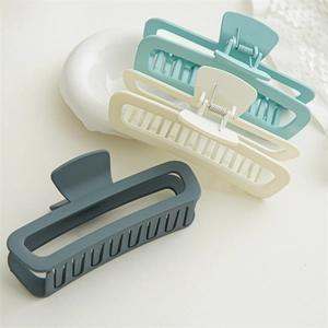 Matte 13cm cream and blue square hollow hair claws for women thick hair styling
