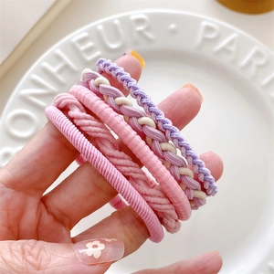 Five-piece set of high-elasticity candy-colored hair ties in pink and purple tones