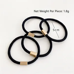 Lot de 4 élastiques noirs à haute élasticité avec boucles minimalistes en métal mat doré