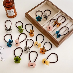 Sweet Acrylic Hair Ties Cartoon Bear Flower Bow Shape Elastic Hair Bands For Women Girls Jelly Color Korean Hair Accessories