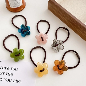 6-pack of jelly-colored resin flower hair ties with high elasticity in retro floral styles