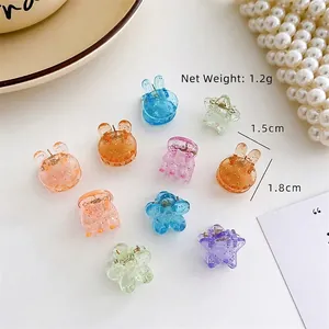 Set of mini candy-colored star and rabbit hair clips for girls in various cute shapes