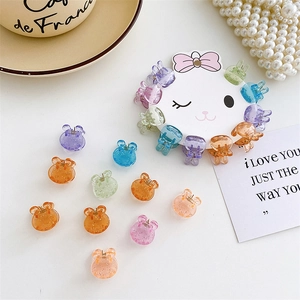 Cute transparent bunny ear mini hair clips for girls in assorted glitter colors