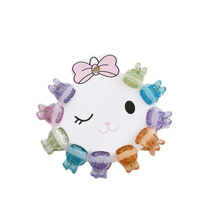 Cute transparent resin mini hair claws with glitter for girls on a cat display card