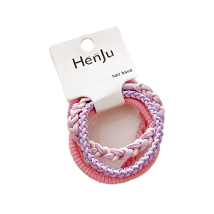5-piece set of candy-colored elastic hair bands in pink and purple on display card