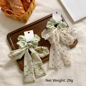 Ensemble d'élastiques à cheveux élégants avec rubans à fleurs et nœuds chic verts