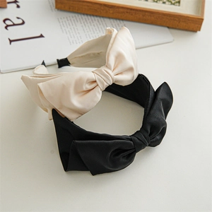 Women Large Satin Bowknot Wide Headband Elegant Sweet Hair Accessory For Daily Party Solid Color Knot Head Hoop Headwear