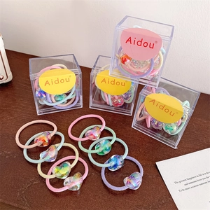 Ensemble de Chouchous pour Enfants en Boîte Couleurs Macaron Bandes Élastiques Perles Cœur Fruit Accessoires Cheveux Filles